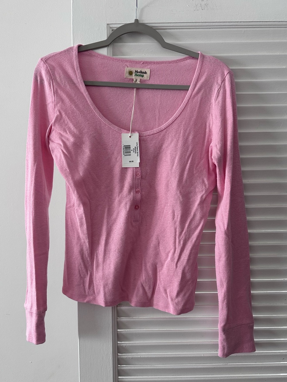 Mollusk Hemp Long Sleeve Henley — Pink, Size S — NWT 🌸
